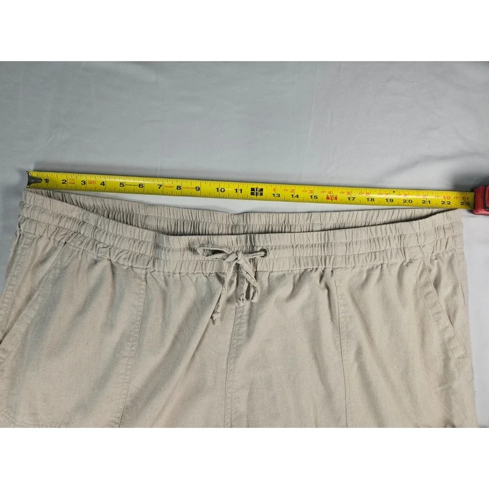 Catherines Womens 3X 26/28W Linen Blend Crop Pants Beige Pull On‎ Elastic Waist